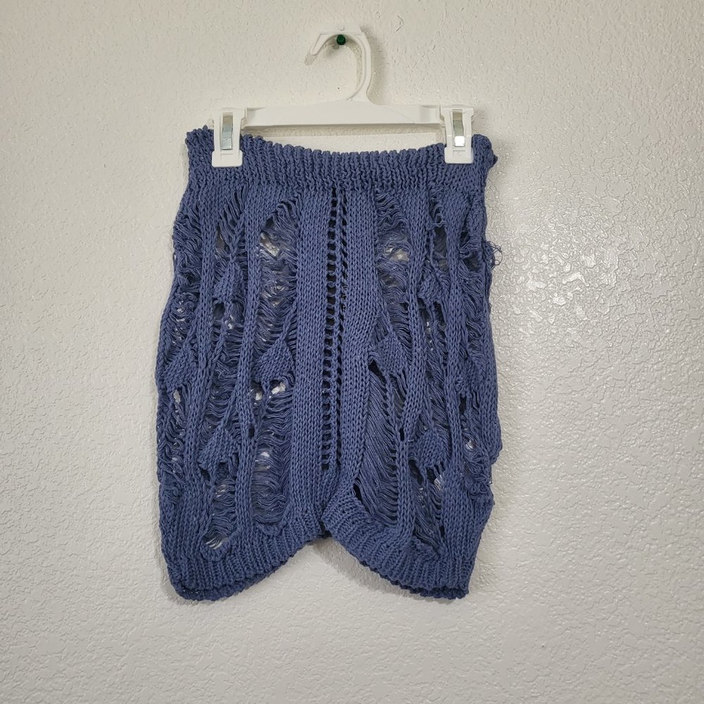 PrettyLittleThing Petite Blue Crochet Knit Women's Mini‎ Skirt in Mineral Blue